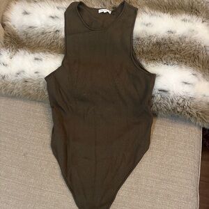 Good American Olive Green Ribbed Sleeveless Bodysuit
